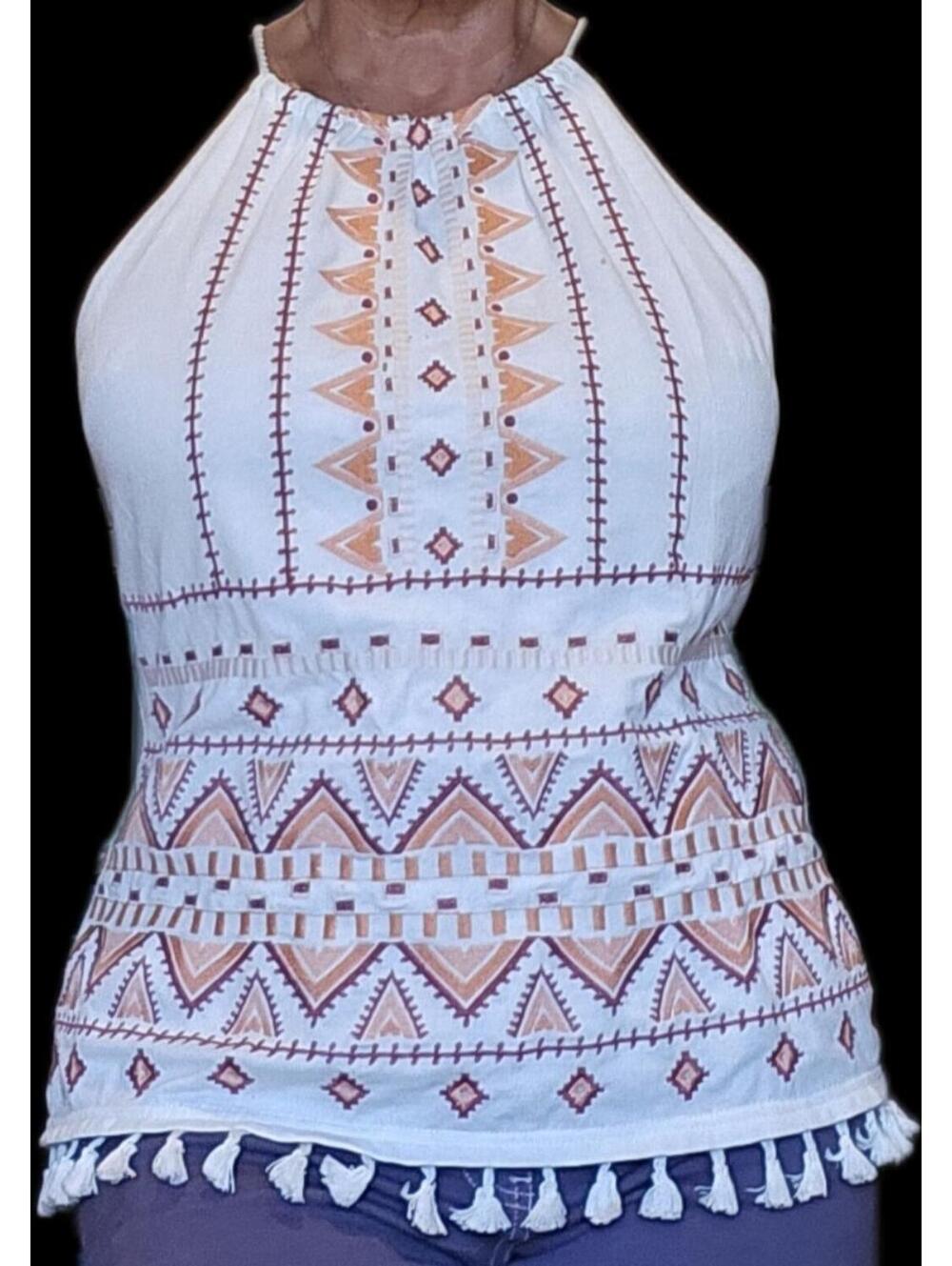 Skies Are Blue Nutria Embroidered Boho Halter Top Large EUC